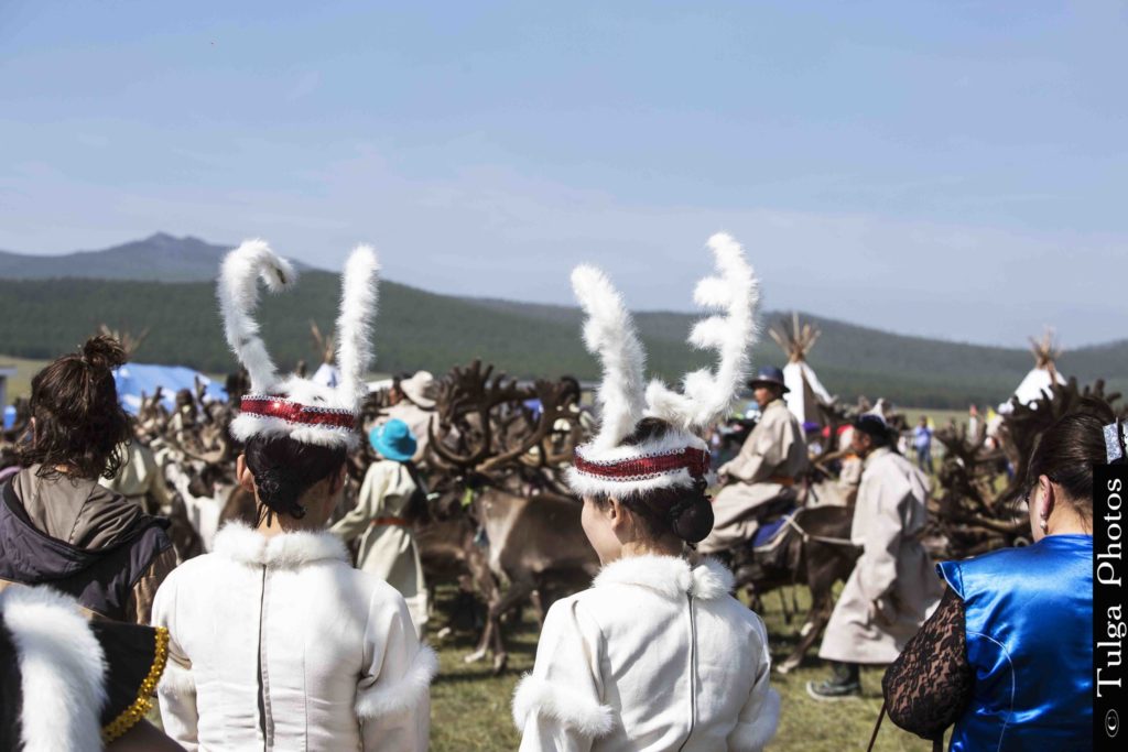 Reindeer Festival Mongolia Reindeer girls in their costumes for the Festival Reindeer Festival Mongolia