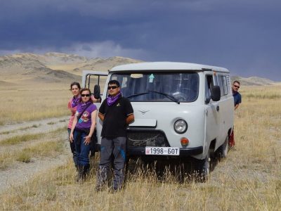 russian mini van with Nomadic Trails Tour guide and clients