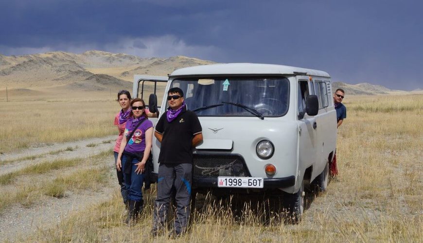 russian mini van with Nomadic Trails Tour guide and clients