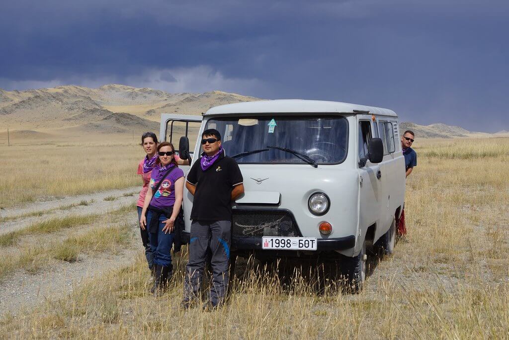 russian mini van with Nomadic Trails Tour guide and clients