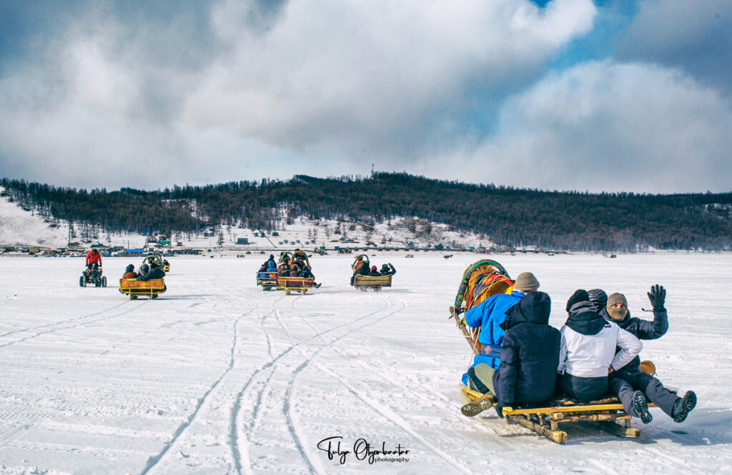 Exhilarating Horse sledding in Khuvsgul lake ice