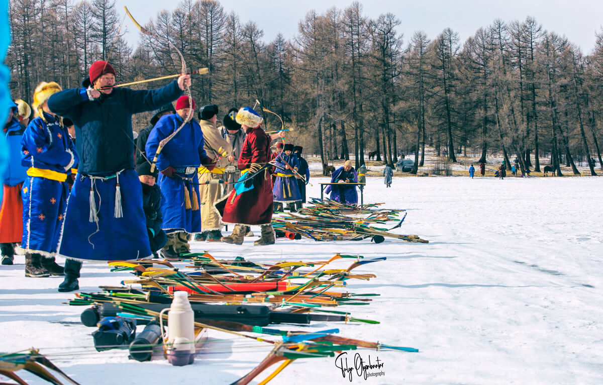 Mongolian archery competition at Khuvsgul lake