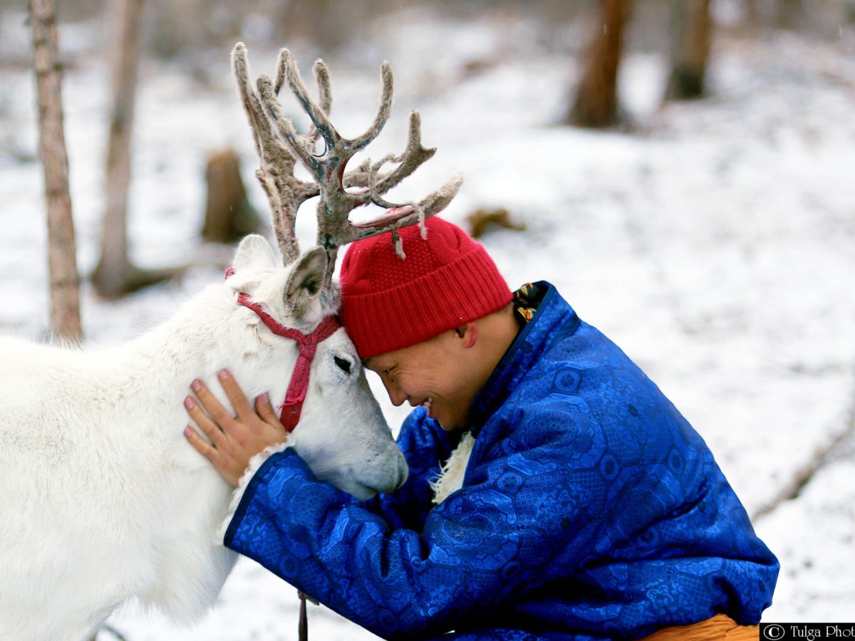 Reindeer Herder in Winter Tour Mongolia at frozen Khuvsgul Lake