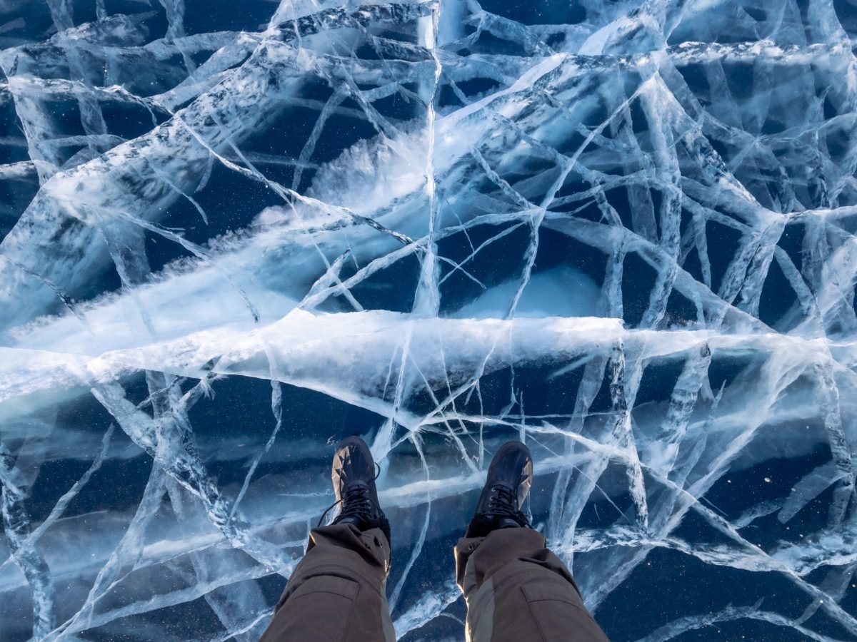 Walking on a frozen lake- Winter Tour Mongolia at frozen Khuvsgul Lake